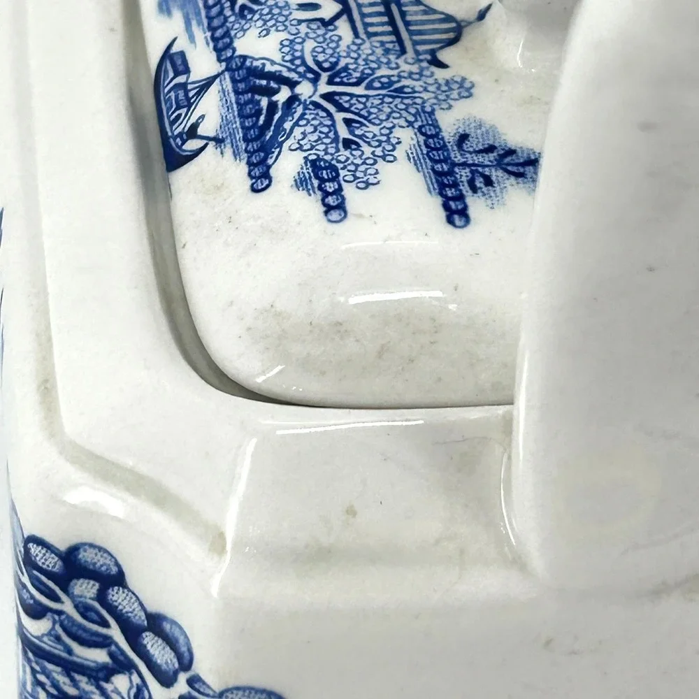 Churchill Blue Willow Chinoiserie Ceramic Teapot Blue White Pagoda Square Base